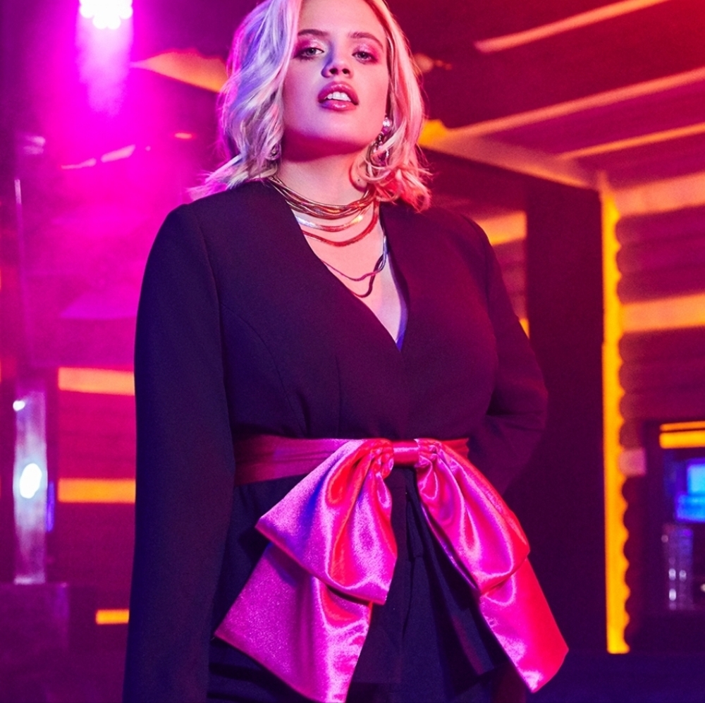 Eloquii Black Peplum Blazer with Satin Bow